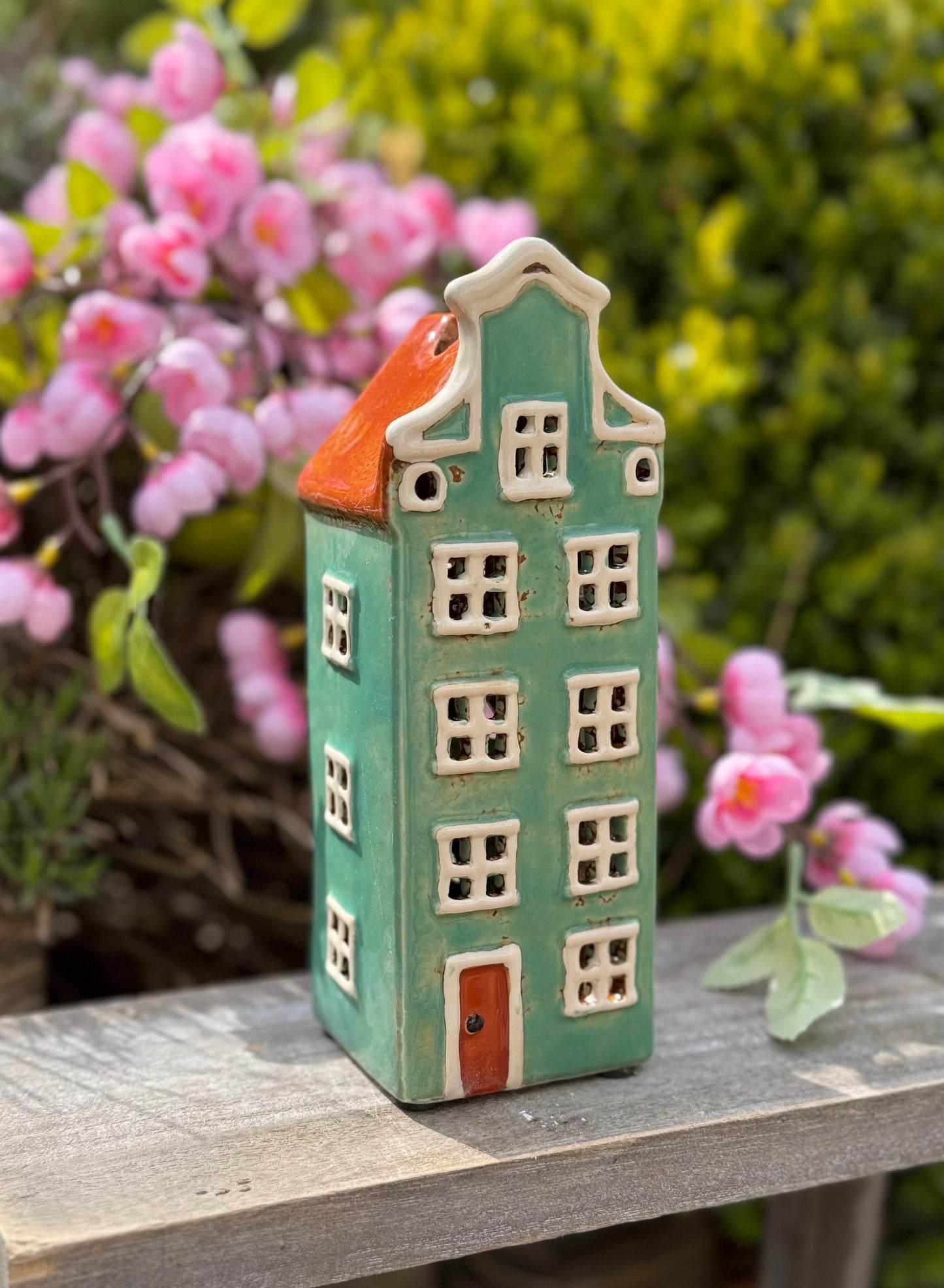 Green Ceramic Dutch House Tealight Holder