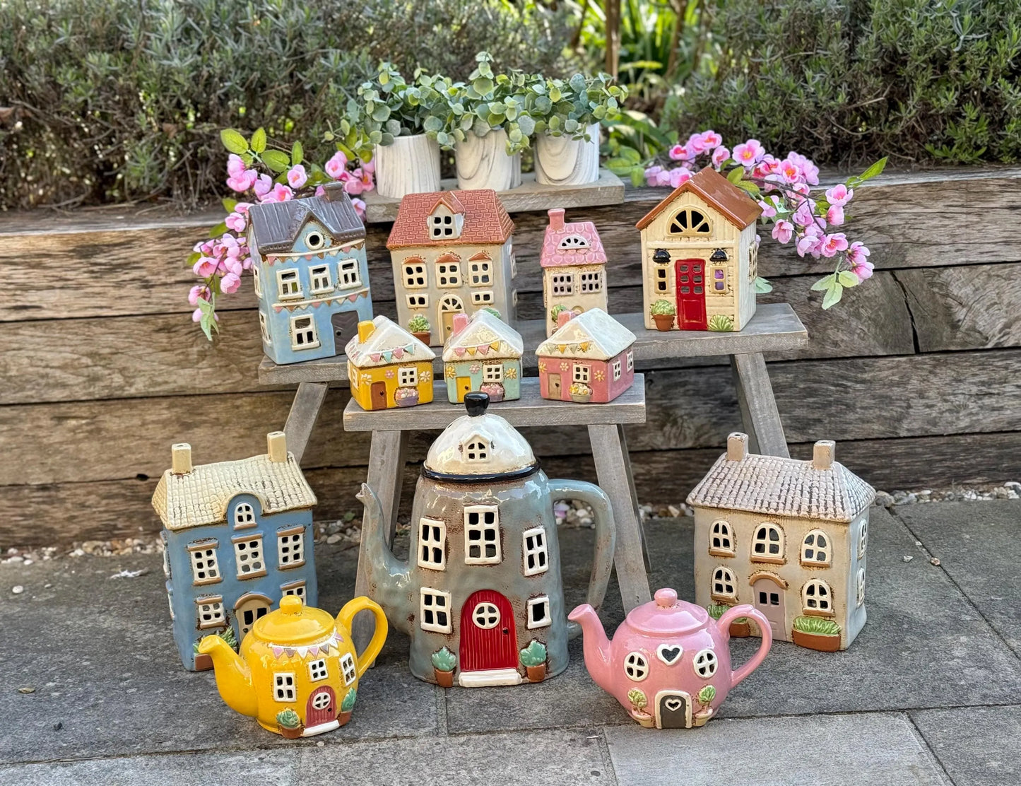 Large Grey Teapot Tealight/Candle Holder/LED Lights