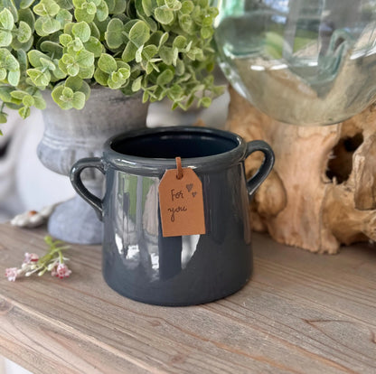 Dark Grey Ceramic Pot with 'For You' Tag - 2 Sizes Available