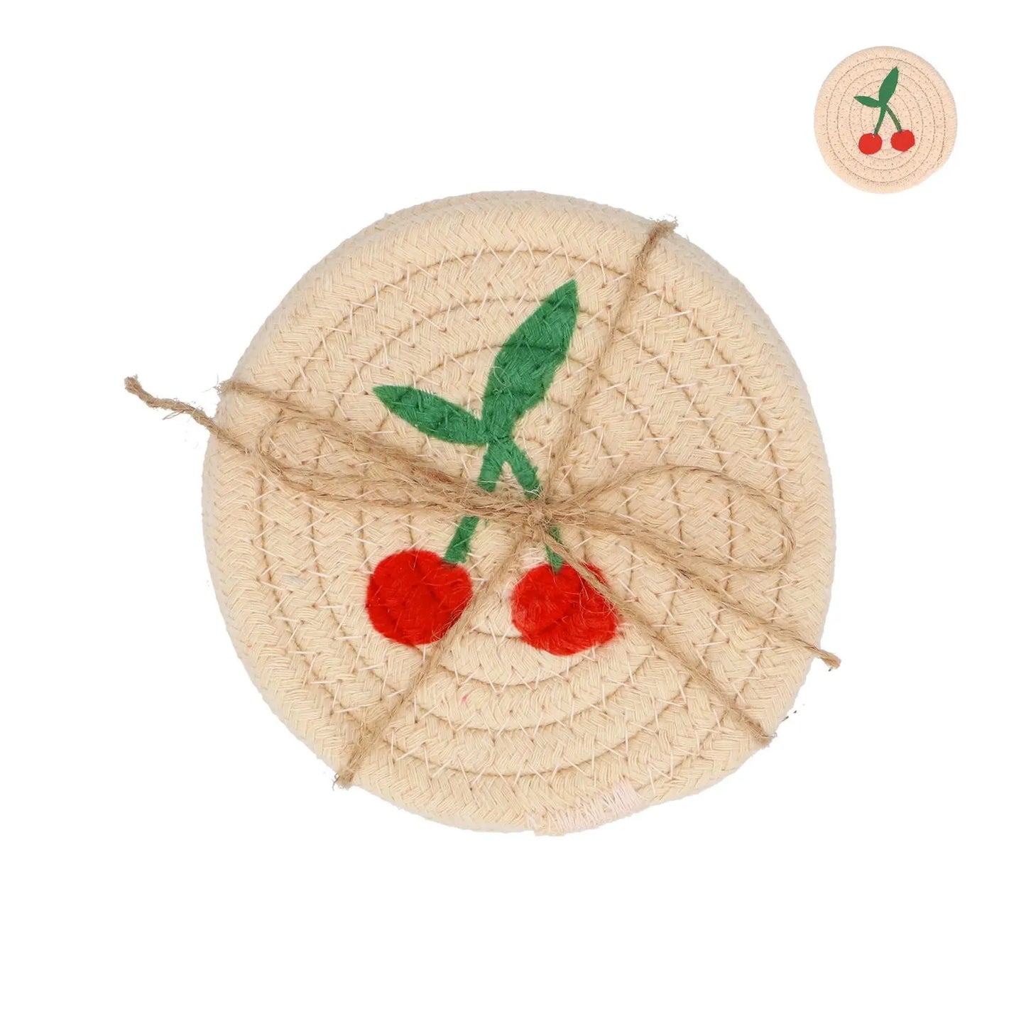 Fabric Round Coaster with Cherries - pack of 4
