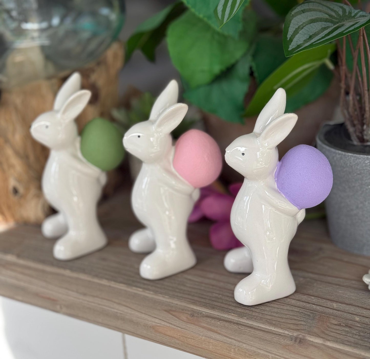 Ceramic White Bunny/Rabbit with Painted Egg - Available in 3 colours