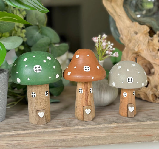 Wooden Polka Dot Mushroom House - Choice of 2 Colours