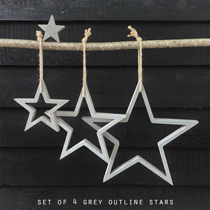 East of India Set of 4 Grey Wooden Stars.
