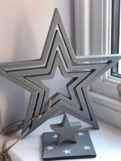 East of India Set of 4 Grey Wooden Stars.