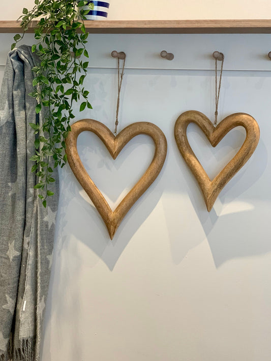 Natural Wooden Heart Hanging Decorations (Pair)