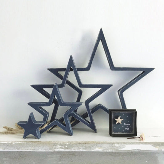 East of India Set of 4 Blue Wooden Stars.