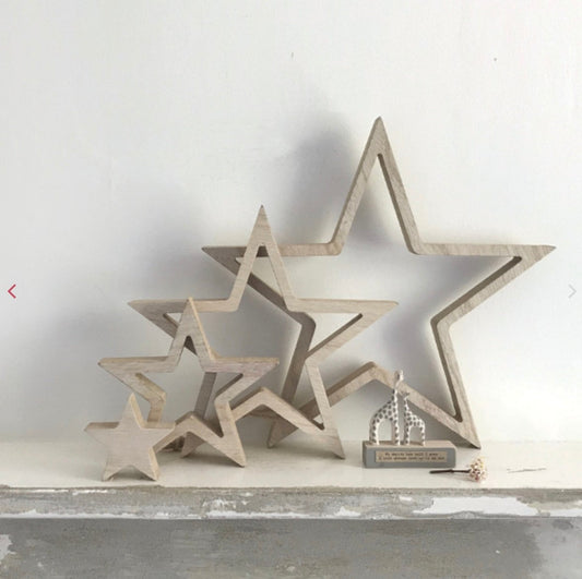 East of India Natural Wooden Stars.  Set of 4