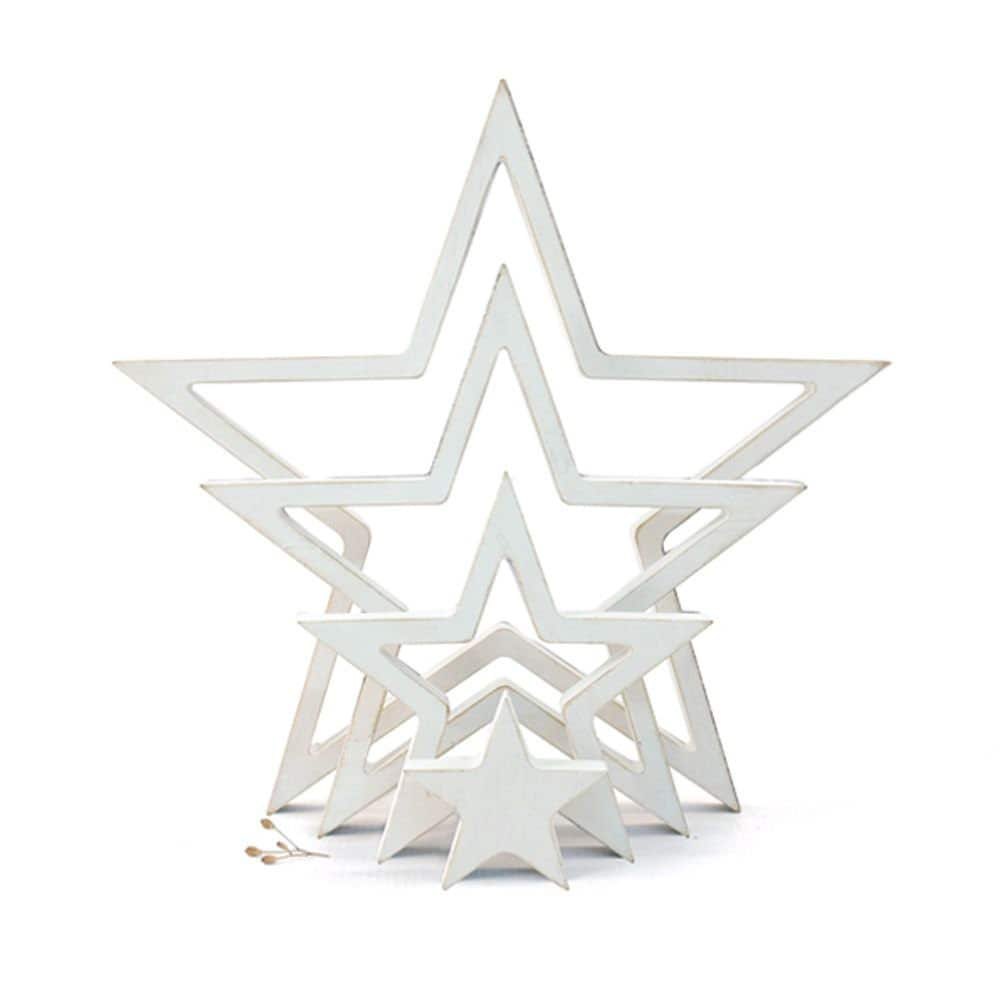 East of India White Wooden Stars. Set of 4