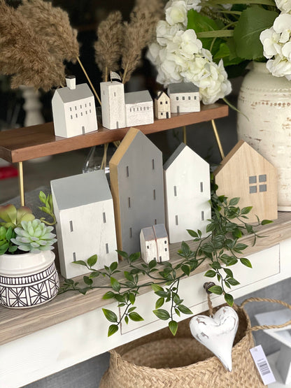 East of India Wood Natural Town House - Tall Grey