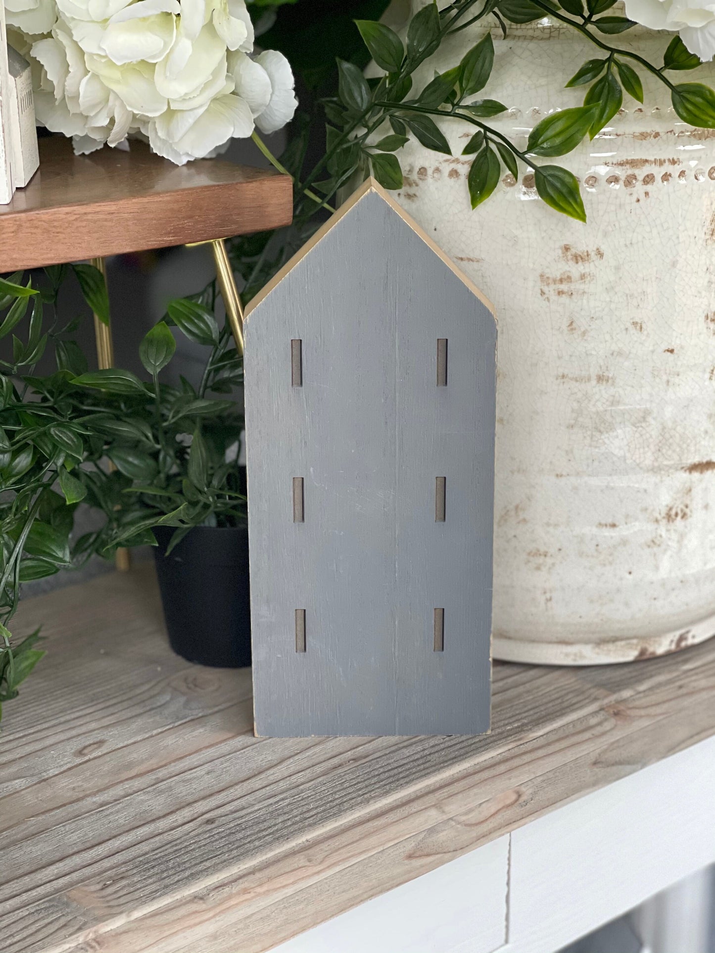 East of India Wood Natural Town House - Tall Grey