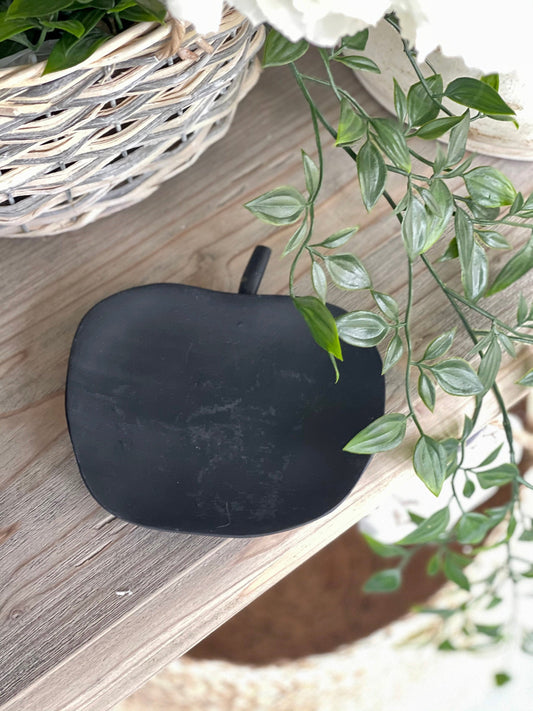 East of India Rustic Wooden Carved Apple Bowl - Black