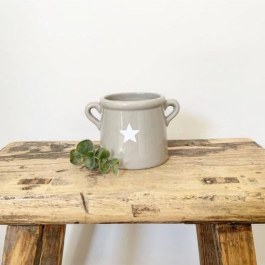 Ceramic Pot with white star -  Grey 8cm