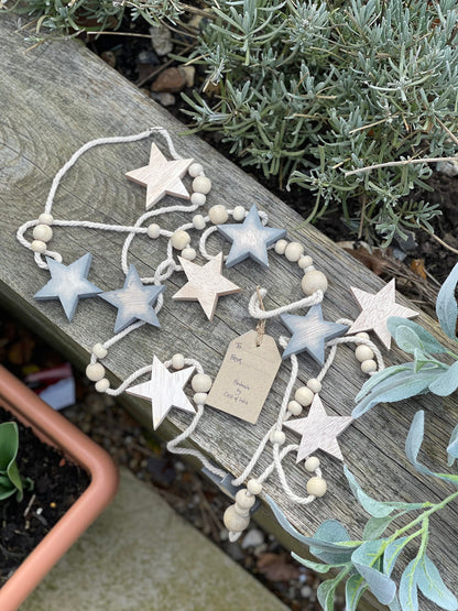 East of India bead & star bunting - Natural and grey.  2 metres