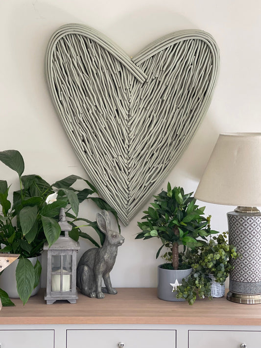 Hand Painted Large Country Sage Wicker Heart - 85cm