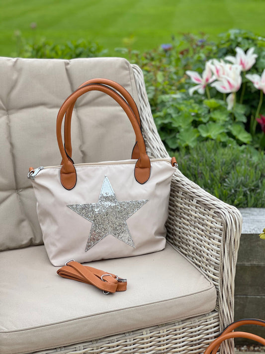 Lightweight Beige Nylon Star Bag