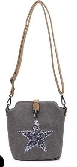 Cross Body Canvas Star Bag - Dark Grey
