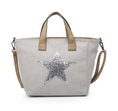 Pale Grey Canvas Handbag with Silver Star