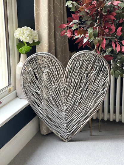 Grey washed large wicker heart