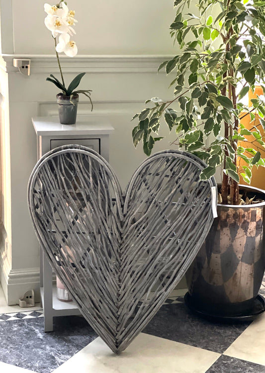 Grey washed wicker heart