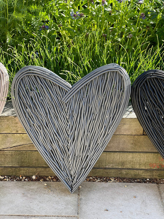 Hand Painted Large Grey Wicker Heart- 85cm