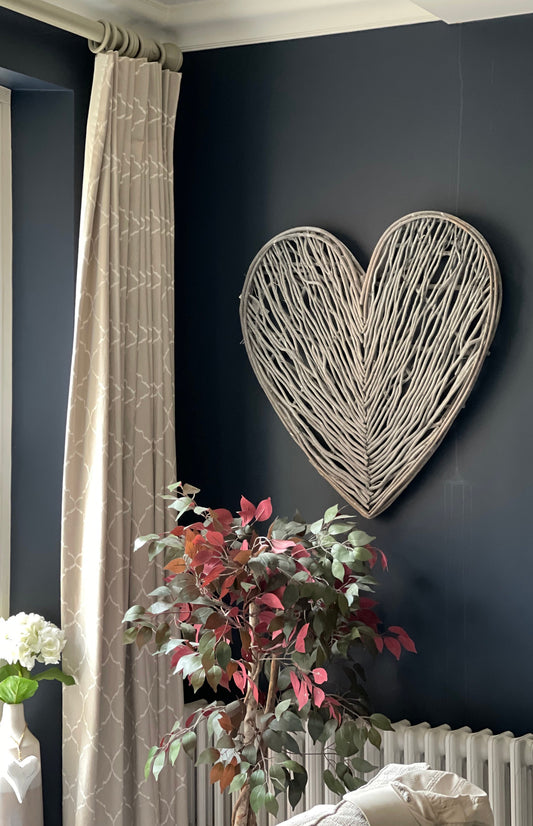 Grey washed large wicker heart