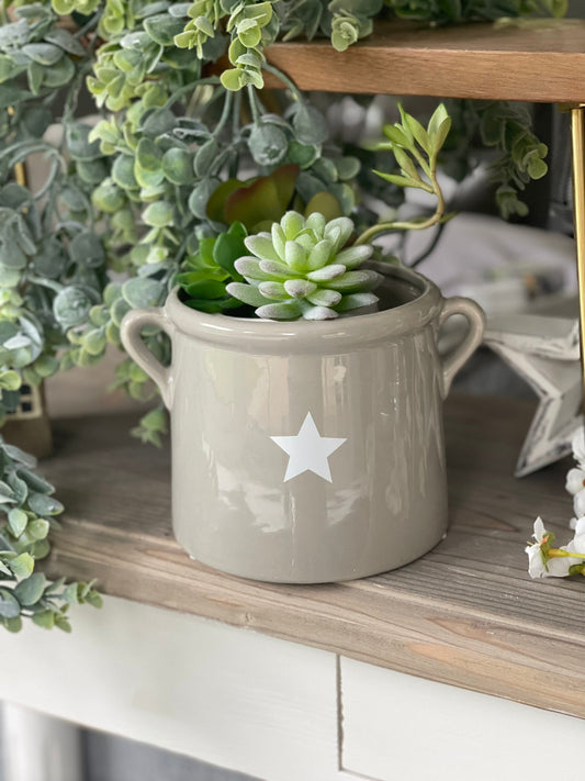 Ceramic Grey Pot with Star - 15cm