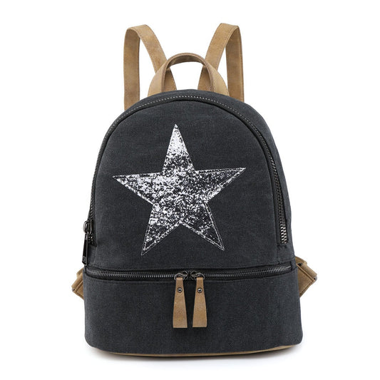 Black Canvas Rucksack/Backpack with Silver Star