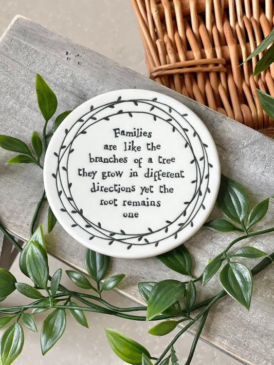 East Of India Leaf porcelain coaster - Families are like