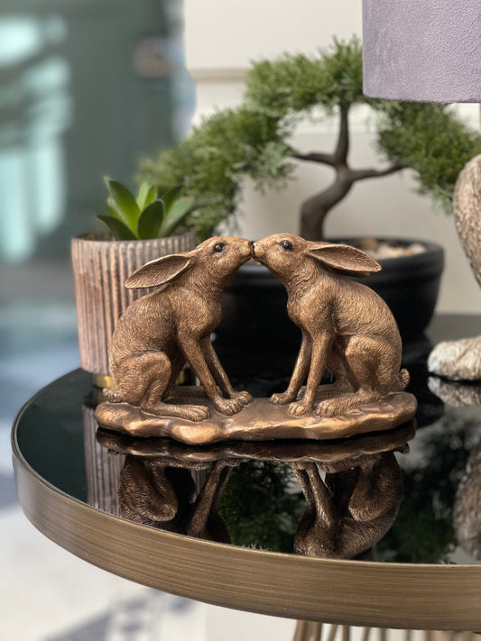 Bronzed Ornamental Kissing Hares