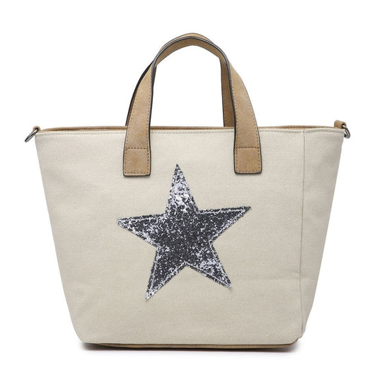 Beige Canvas Handbag with Silver Star
