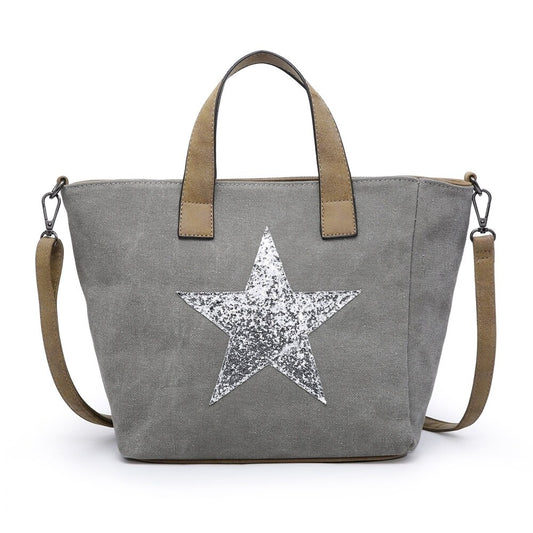 Dark Grey Canvas Handbag with Silver Star