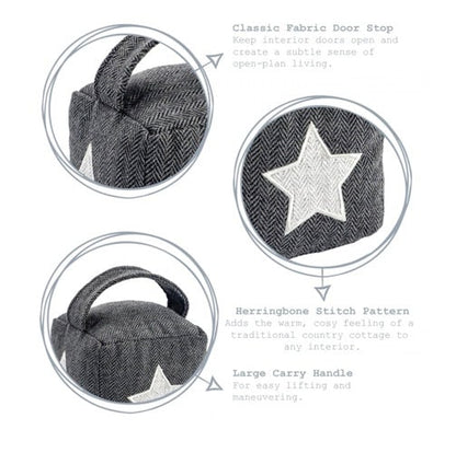 Grey Star Door Stop - Grey Herringbone