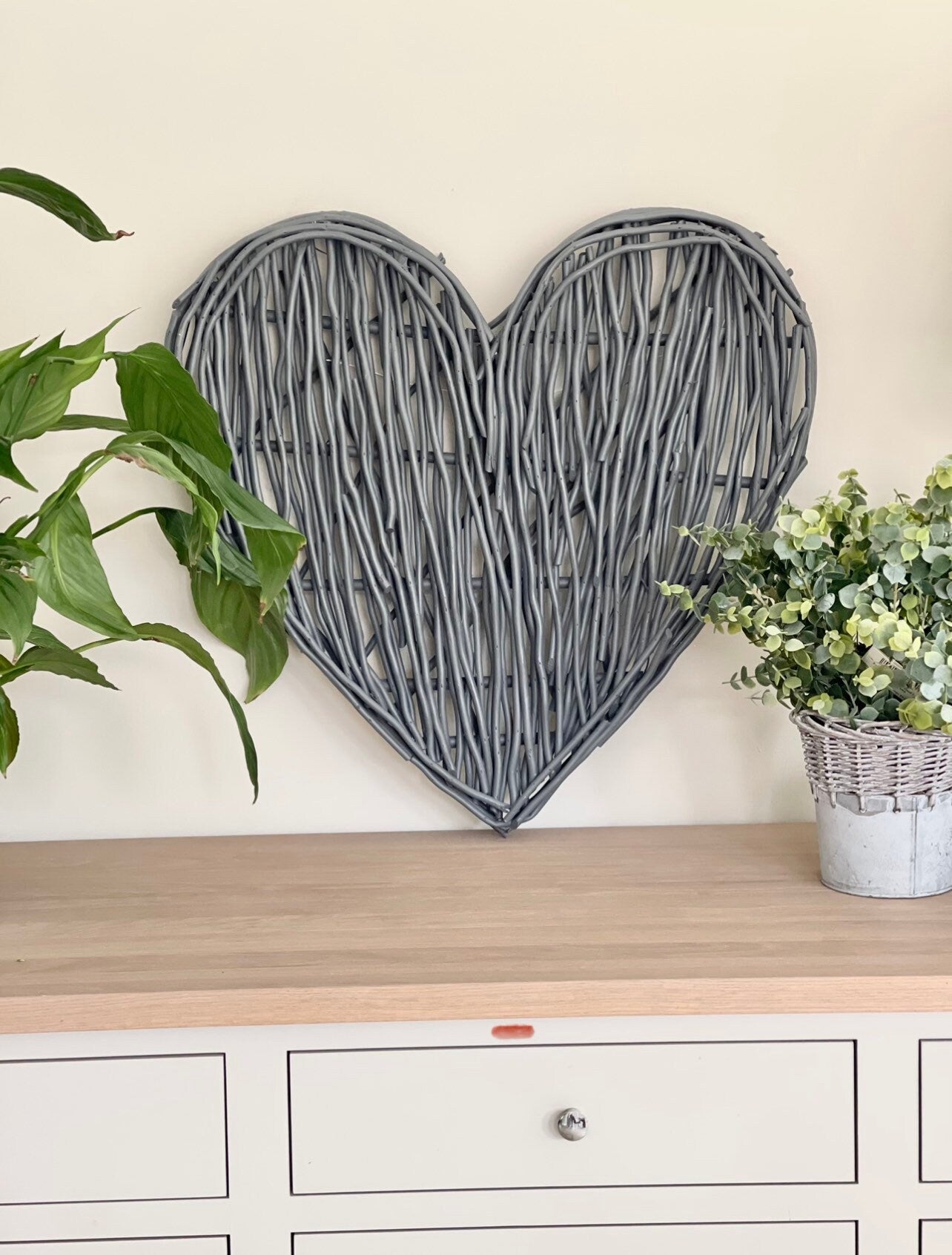 Small Dark Grey Wicker Heart- 40cm