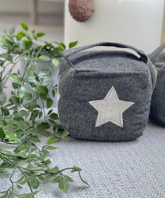 Grey Star Door Stop - Grey Herringbone