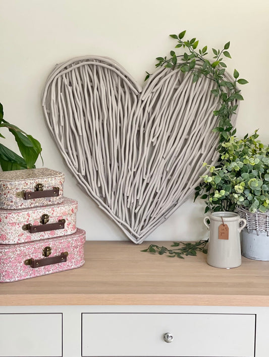 French Taupe Wicker Heart- 60cm