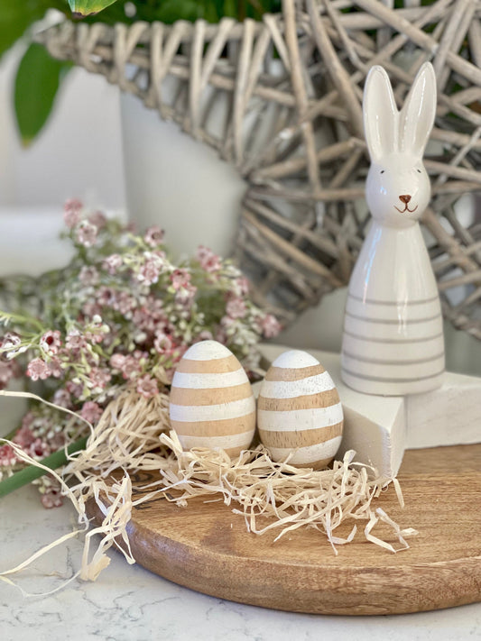 White Stripes Hanging Wooden Egg