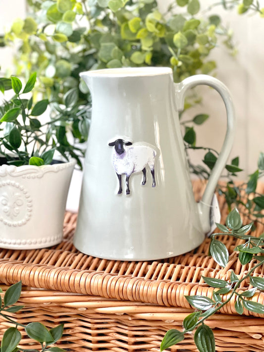 Stoneware Embossed Grey Jug - Sheep