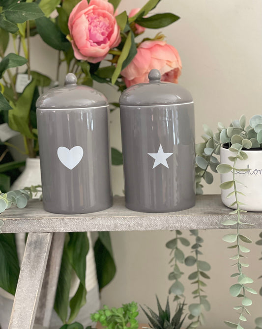 Grey Porcelain Storage Jars with Hearts / Stars