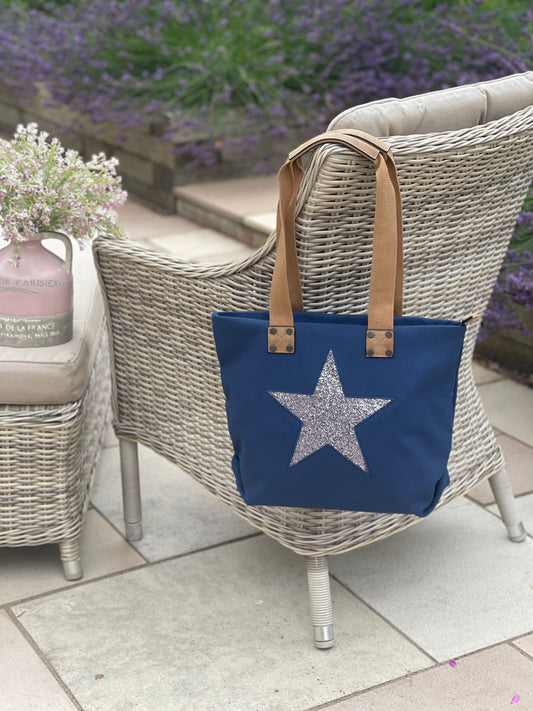 Navy Shoulder Bag with Encrusted Star