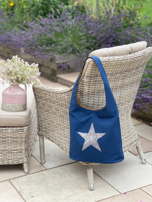 Navy Tote/Shoulder Bag with Encrusted Star