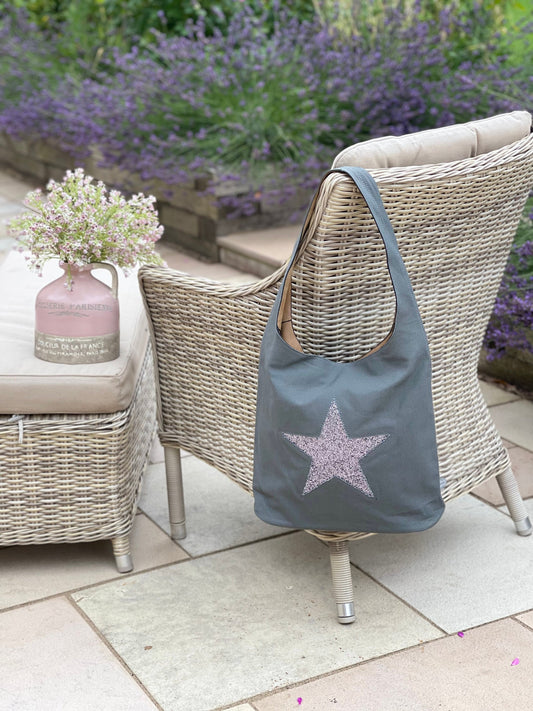 Dark Grey Tote/Shoulder Bag with Encrusted Star