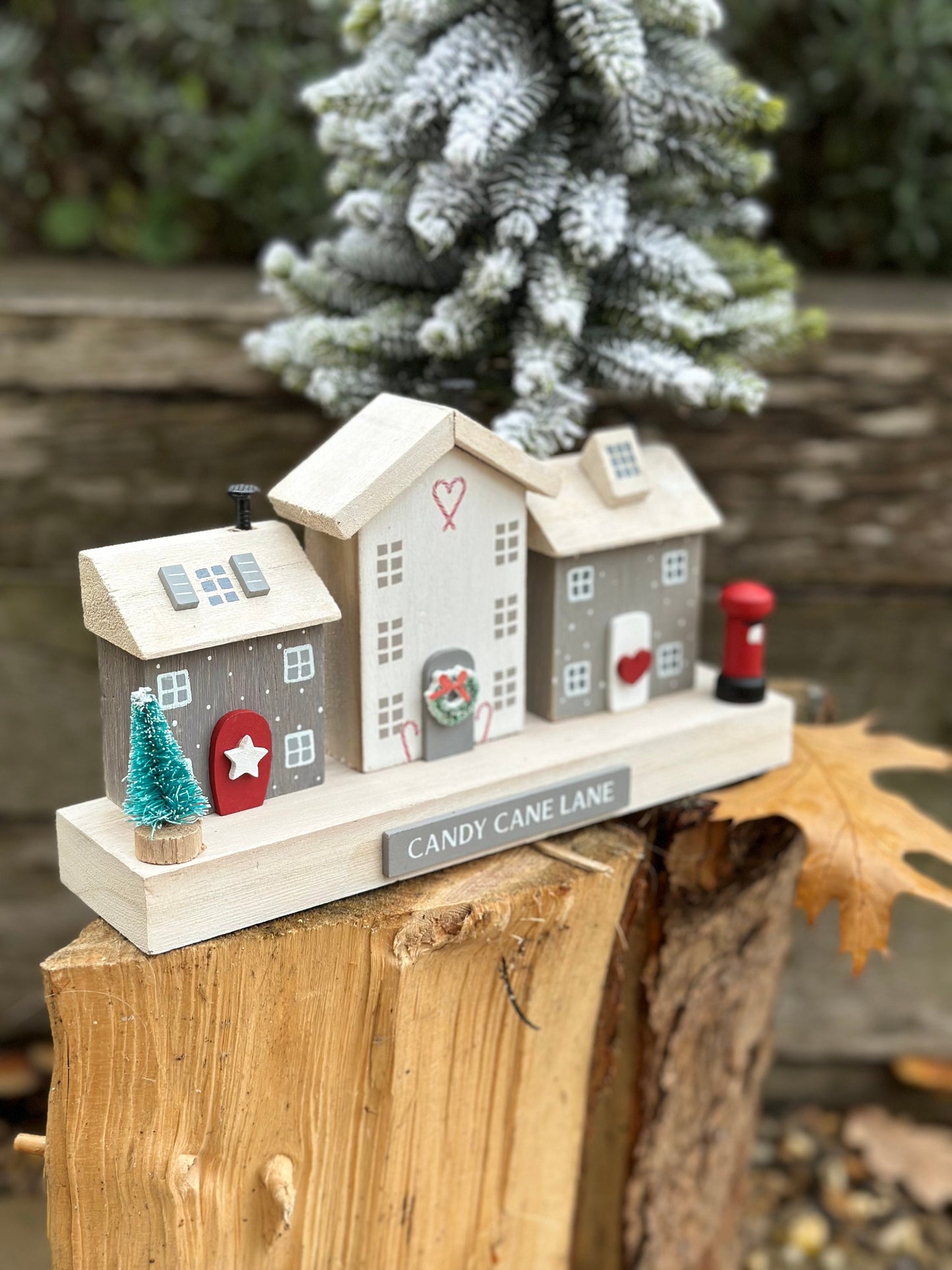 Christmas Candy Cane Lane Festive Wooden House Scene