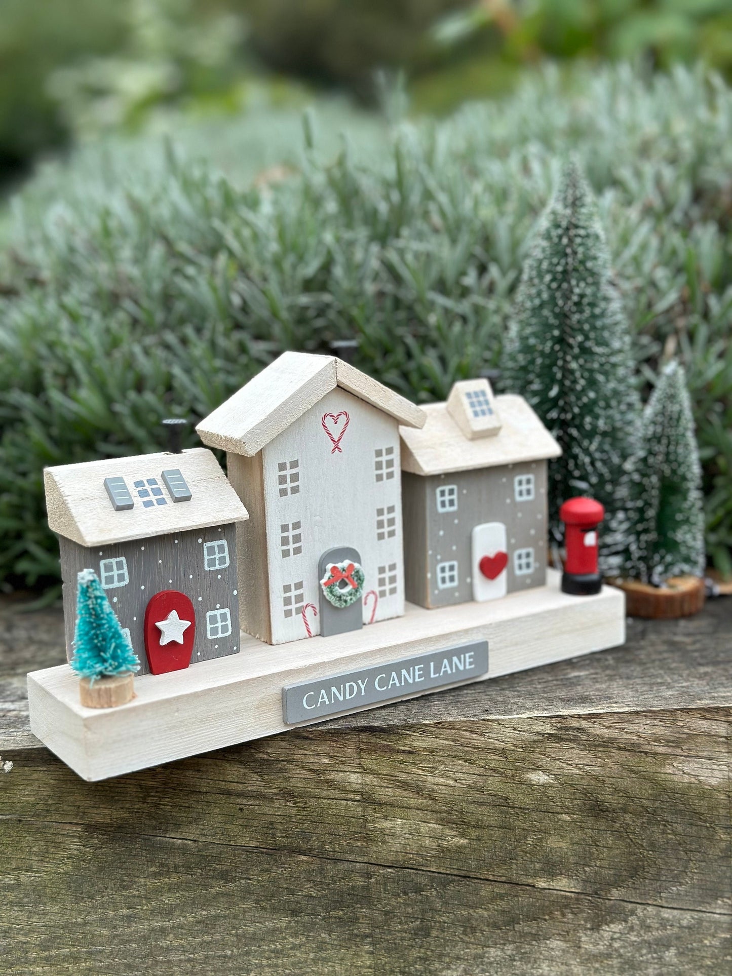 Christmas Candy Cane Lane Festive Wooden House Scene