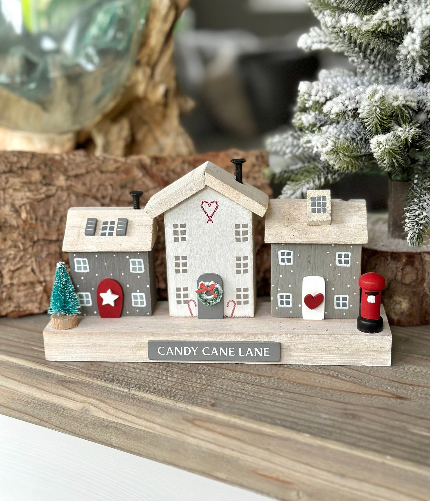 Christmas Candy Cane Lane Festive Wooden House Scene