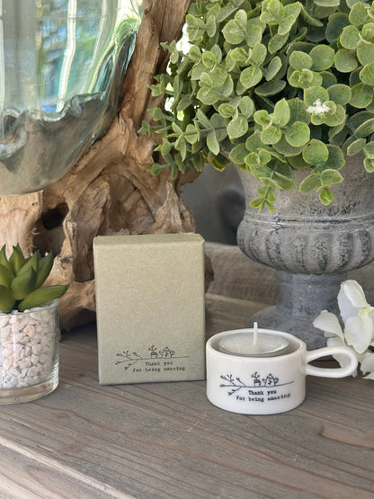 East of India Handled tea light holder - "Thank you"
