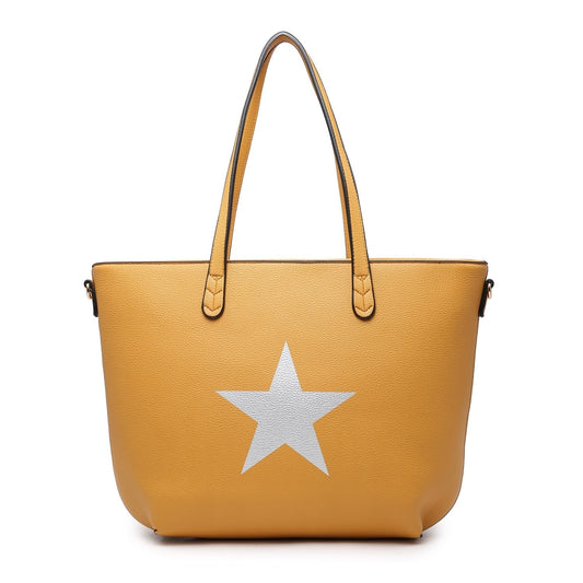 Mustard Yellow Star Tote/Handbag with Silver Star design