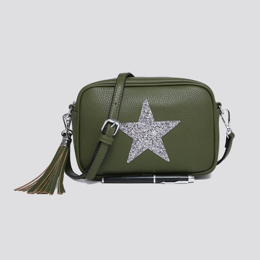 Khaki Cross Body Handbag with Silver Star