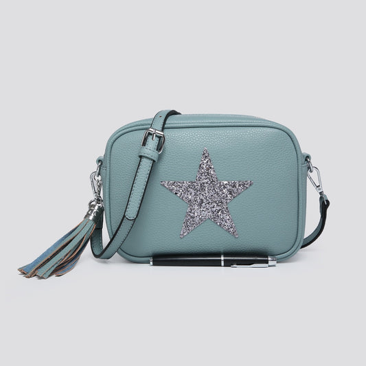 Cadet Blue Cross Body Handbag with Silver Star