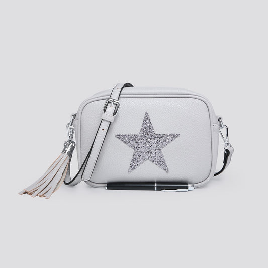 Pale Grey Cross Body Handbag with Silver Star