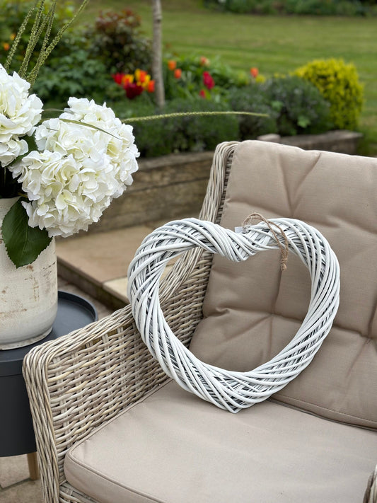 Medium White Wicker Hanging Heart - 40cm